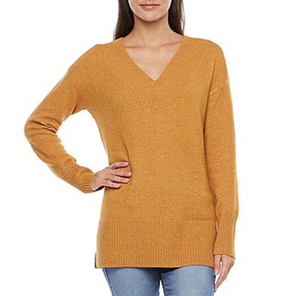 NWT size Large golden yellow soft knit v neck sweater Fall classic casual boxy